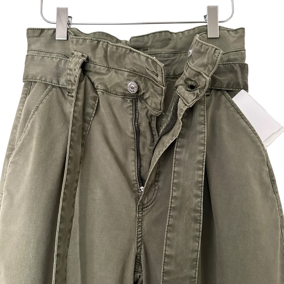 PAIGE Harper Olive Green High Rise Wide Leg Paperbag Tie Waist Pants Size 27 - Picture 6 of 15